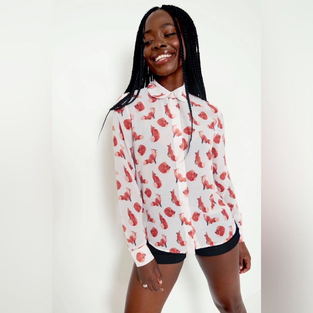 NWT/NIB Blackmilk 12 🦊 Ghost Foxes Long Sleeve Cute As A Button Shirt